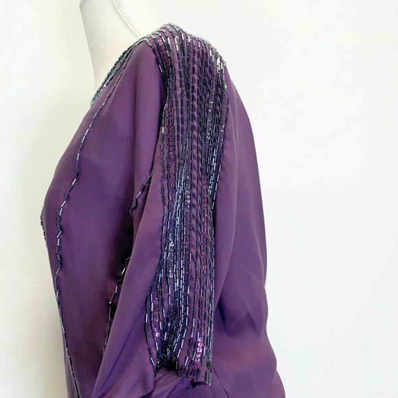 Tibi Beaded Silk Open Back Mini Dress Embellished Sleeve Backless Purple sz 6 - Picture 6 of 11